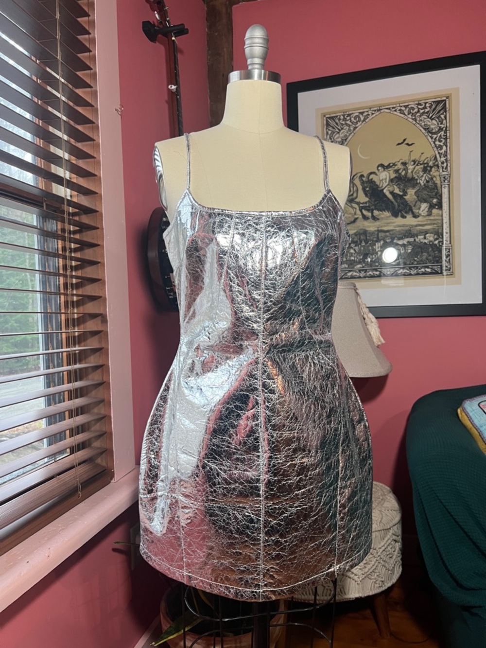 Nasty Gal Silver Crinkled Metallic Mini Dress